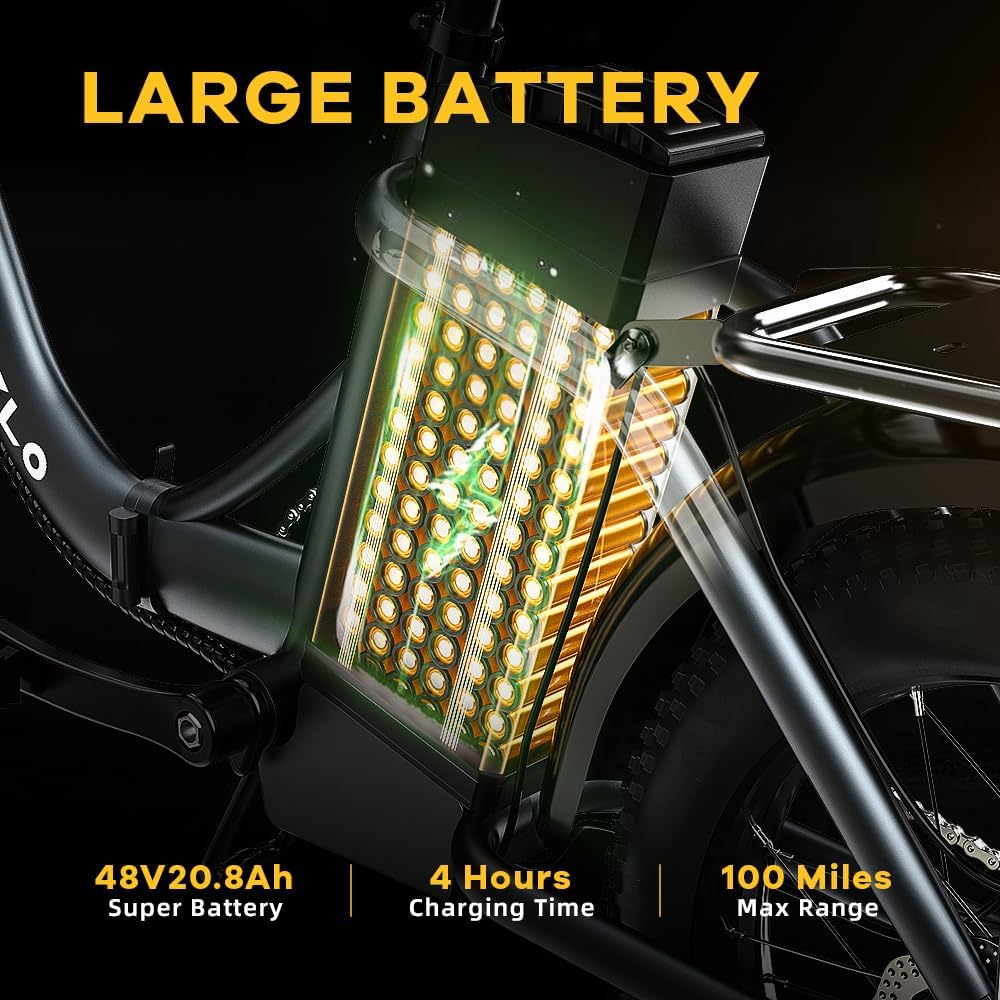 Cybervelo 750W Folding Electric Bike,48V 20AH Removable Battery EBike,20MPH,80 Miles Max Range Electric Bike for Adults, 20' Fat TireFoldable ebike, Adult Electric Bicycles