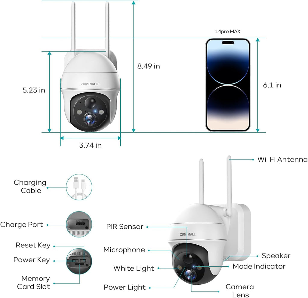 ZUMIMALL 2K Solar Security Cameras Wireless Outdoor 4-Pack, Solar Powered Cameras for Home Security with 360° View, Color Night Vision, 2-Way Talk, AI Motion Alert, Siren, CloudEdge App Supported