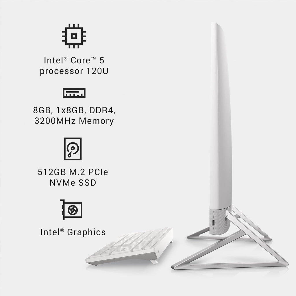 Dell Inspiron 5430 All in One Desktop - 23.8-inch FHD (1920 x 1080) Display, Intel Core 5-120U, 8GB DDR4 RAM, 512GB SSD, Intel Graphics, Windows 11 Home, Onsite & Migrate Service - White