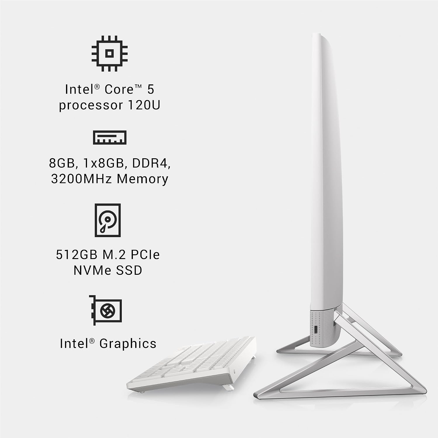 Dell Inspiron 5430 All in One Desktop - 23.8-inch FHD (1920 x 1080) Display, Intel Core 5-120U, 8GB DDR4 RAM, 512GB SSD, Intel Graphics, Windows 11 Home, Onsite & Migrate Service - White