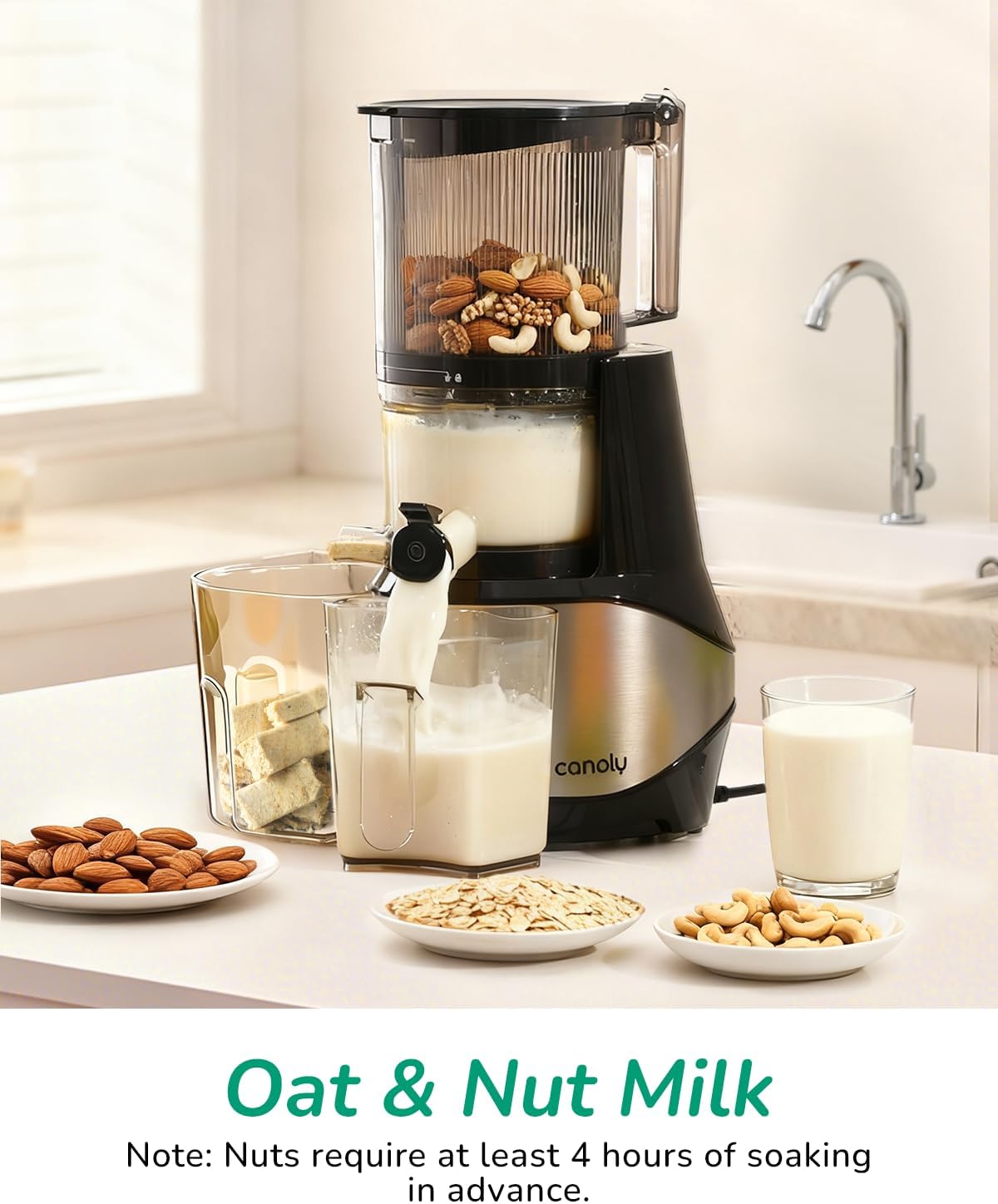 Canoly C09 Cold Press Juicer, 6' Extra Wide Feed Chute, 3-IN-1 Strainers (Juice & Sorbet & Nut Milk), Powerful AC Brushless Motor, Self Precut System, Juicer Machines with BPA-Free (Classic)
