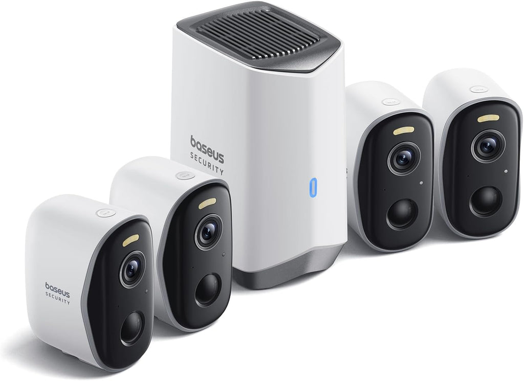 Baseus Wireless Cameras for Home Security, N1 4-Cam Kit with 2K Clarity, No Monthly Fee, 16TB Expandable Local Storage, 210-Day Battery Life, Spotlight & Alarm, Compatible with Alexa and Google Home