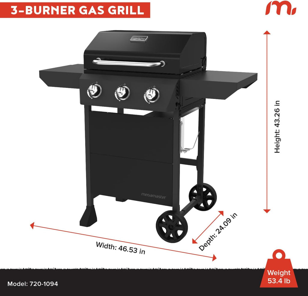 Megamaster 4-Burner Propane Gas Grill with Side Tables, 44,000BTUs, 566.92 SQ. In. Cooking Space, 2 Wheel Transport, Outdoor Kitchen Grill for BBQs, Backyards, Tailgating, and More - 720-1093B