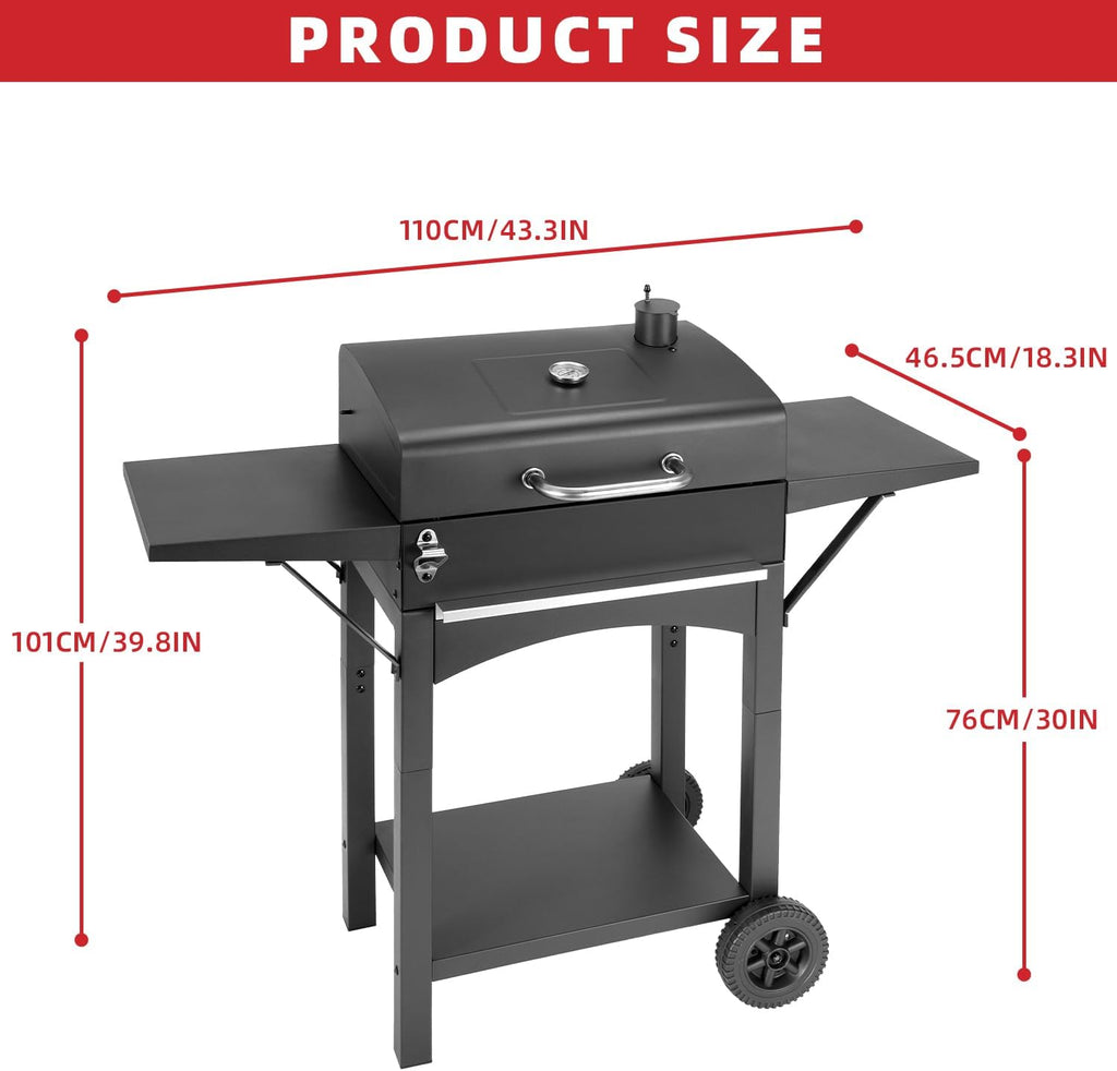 Kendane Charcoal Grill with Side Shelf, 353 Sq.Inch Cooking Area,Large Smoker Barbecue Grill with Warming Rack,Outdoor BBQ Grill with Charcoal Tray for Yard, Camping, Picnic