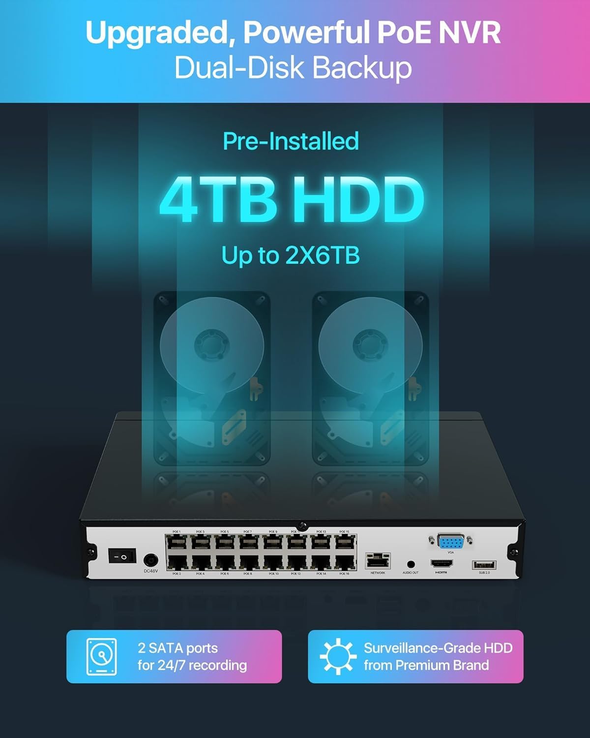ZOSI 32CH 4K PoE Security Camera System, 8pcs 8MP Outdoor Indoor Metal Dome Cameras, Color Night Vision, Person Vehicle Detection, 2 Way Audio, 16 Port 32 Channel NVR with 4TB HDD for 24/7 Recording