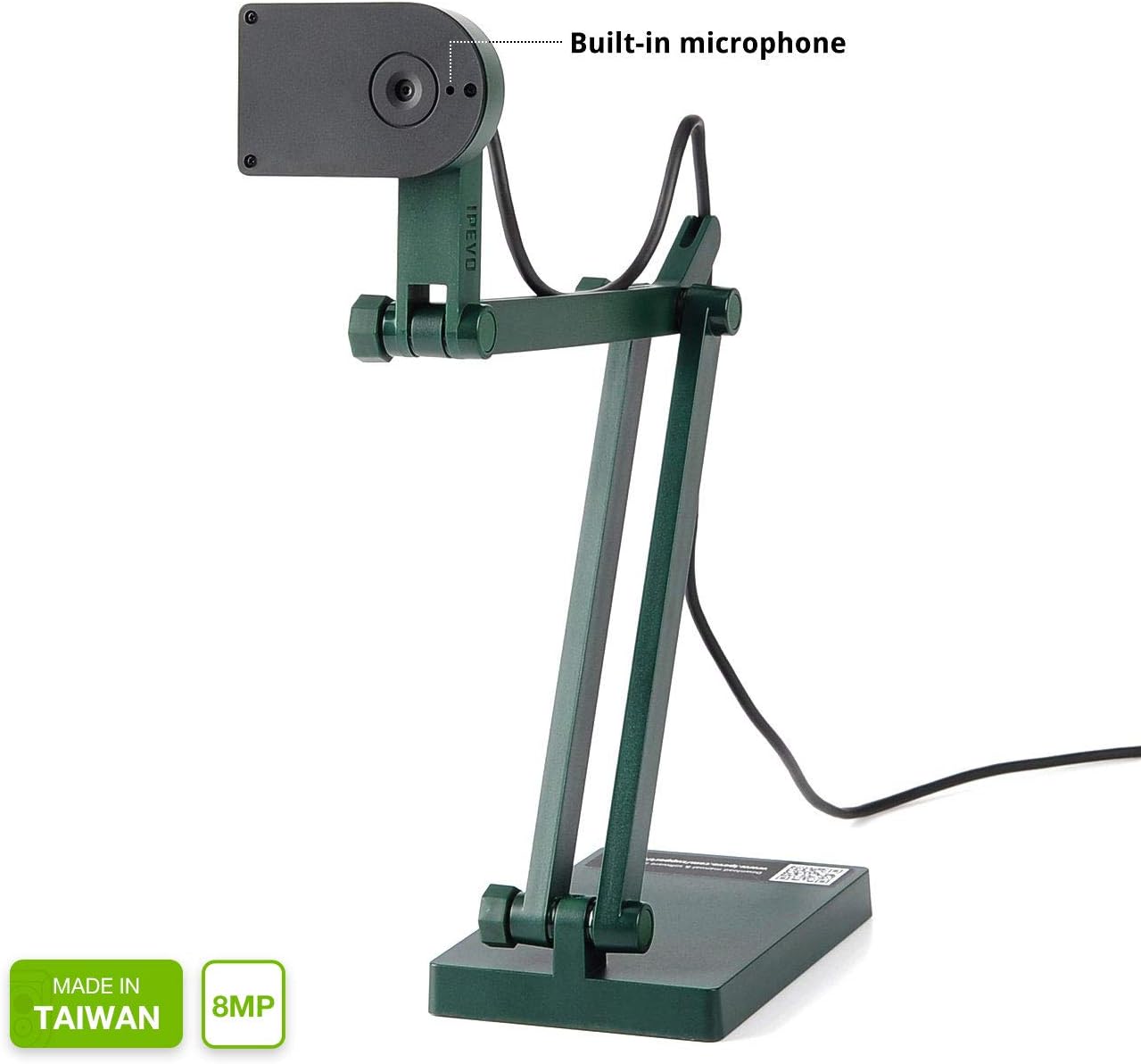 IPEVO V4K Ultra High Definition 8MP USB Document Camera — Mac OS, Windows, Chromebook Compatible for Live Demo, Web Conferencing, Distance Learning, Remote Teaching, Green