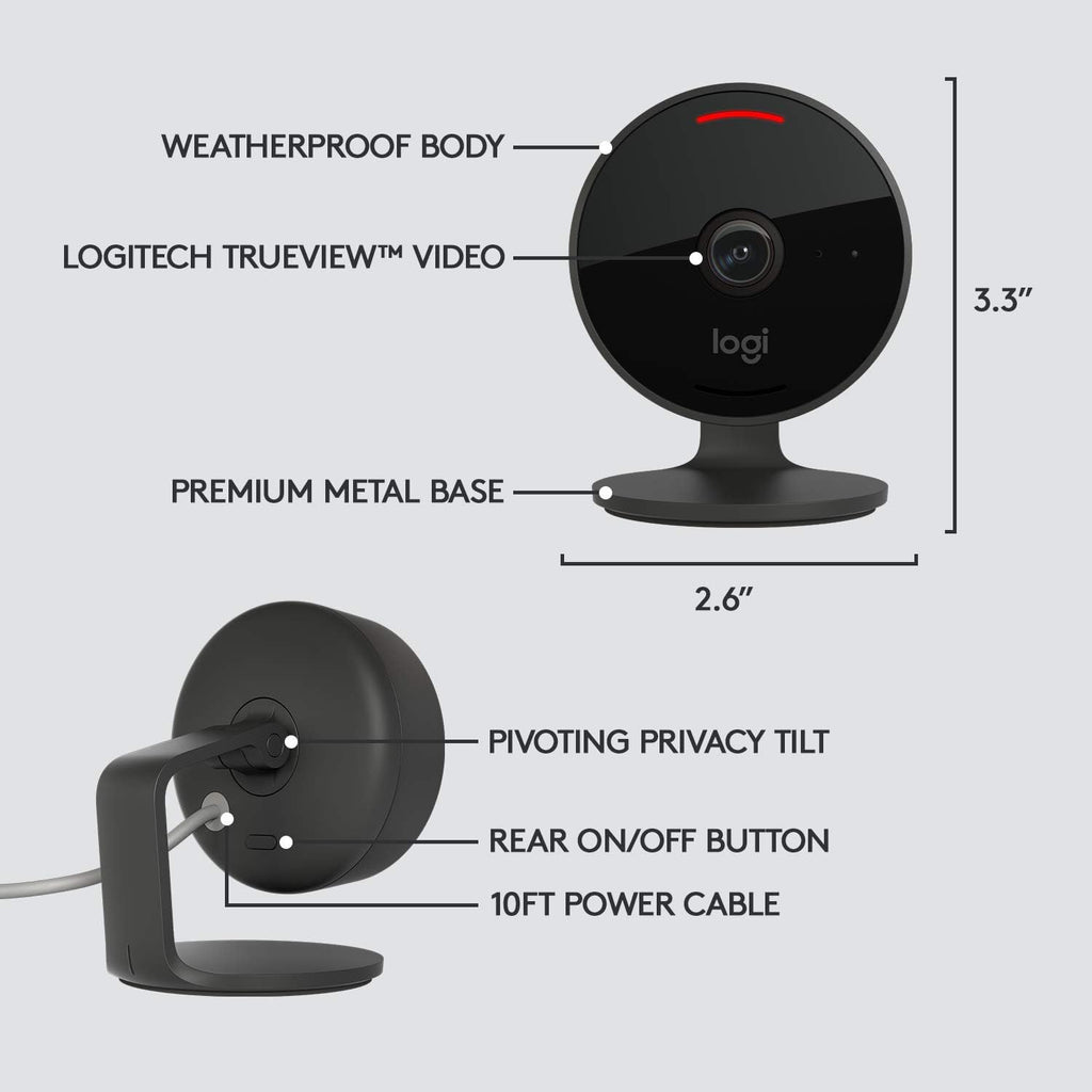 Logitech Circle View Weatherproof Wired Home Security Camera TrueView Video, 180° Wide Angle, 1080p HD, Night Vision, 2-Way Audio, Tilt for Privacy, Apple HomeKit Secure Video