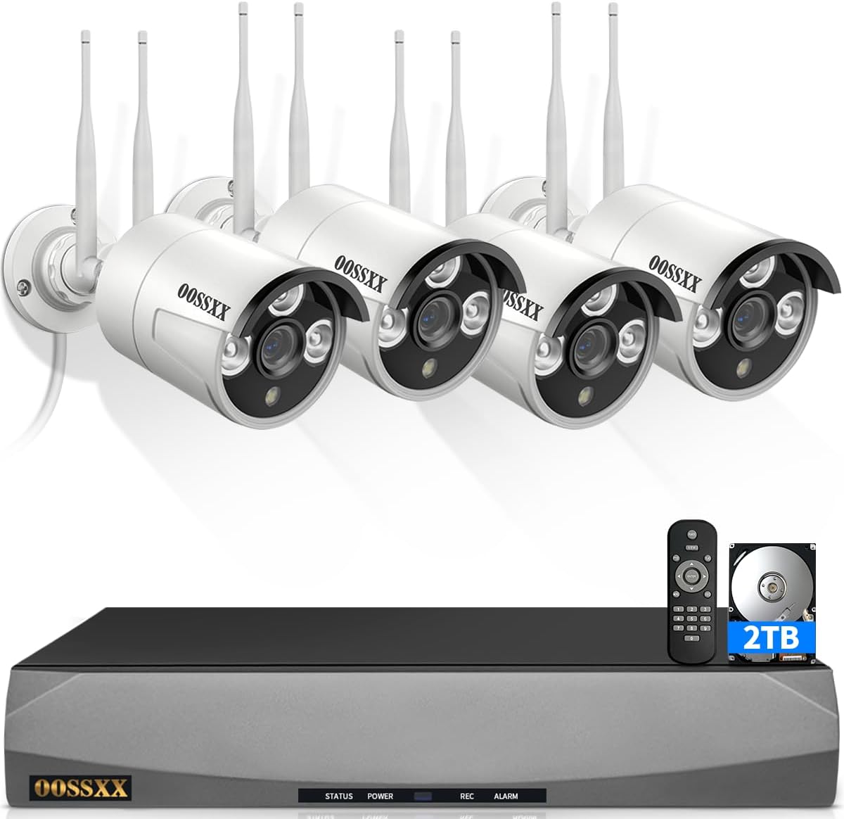 (2026 Update) Wireless WiFi Outdoor Security Camera System, IP67 Waterproof Dual Antenna Cameras, Audio Recording, Night Vision, No Monthly Fee, Home NVR System