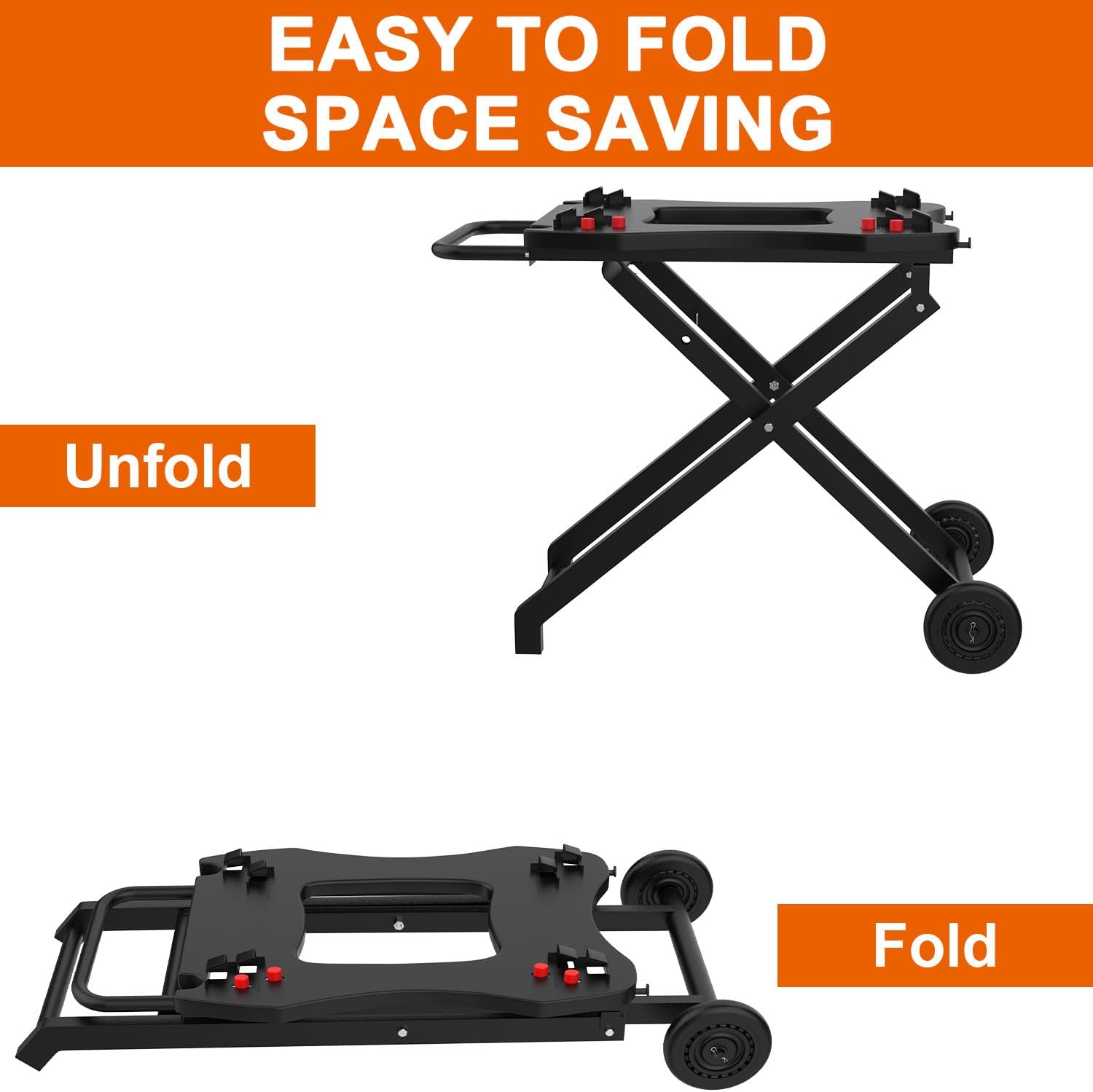 Portable Grill Cart for Weber Q100 Q1000 Q120 Q1200 Q200 Q2000 Q2200 Series Grills, BBQ Folding Grill Stand for Q1400 Q2400 Electric Grills, Grill Table Replace for Weber Q Portable Cart