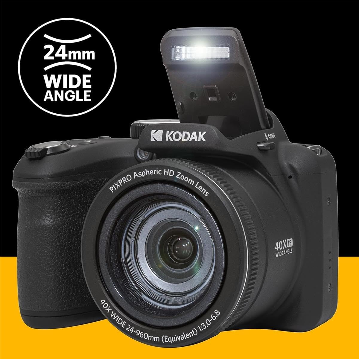 KODAK PIXPRO AZ405-BK 20MP Digital Camera 40X Optical Zoom 24mm Wide Angle Lens Optical Image Stabilization 1080P Full HD Video 3' LCD Vlogging Camera. Bundle with SD Card and Camera