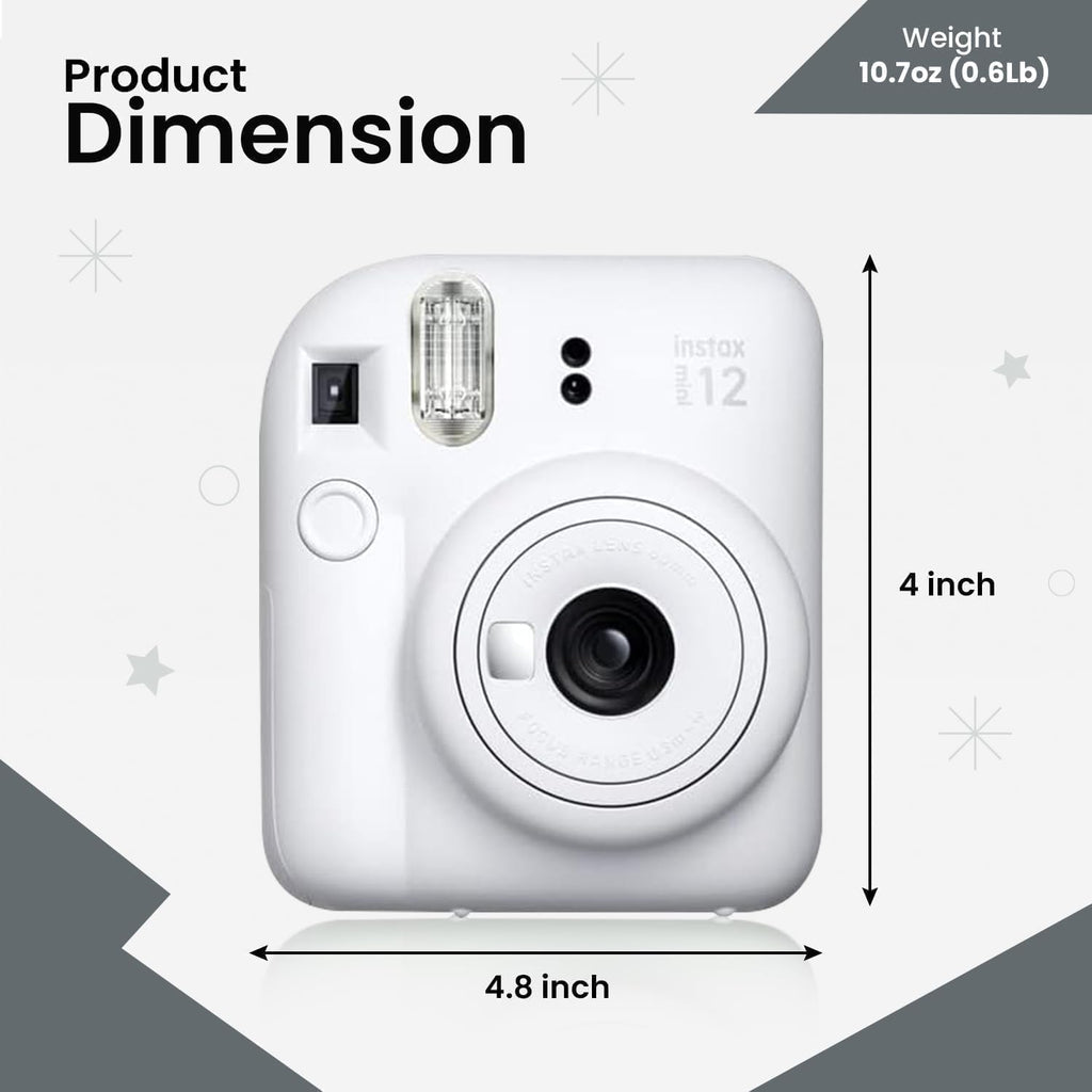 Fujifilm Instax Mini 12 Instant Camera (Clay White w/ 2X Twin Packs)