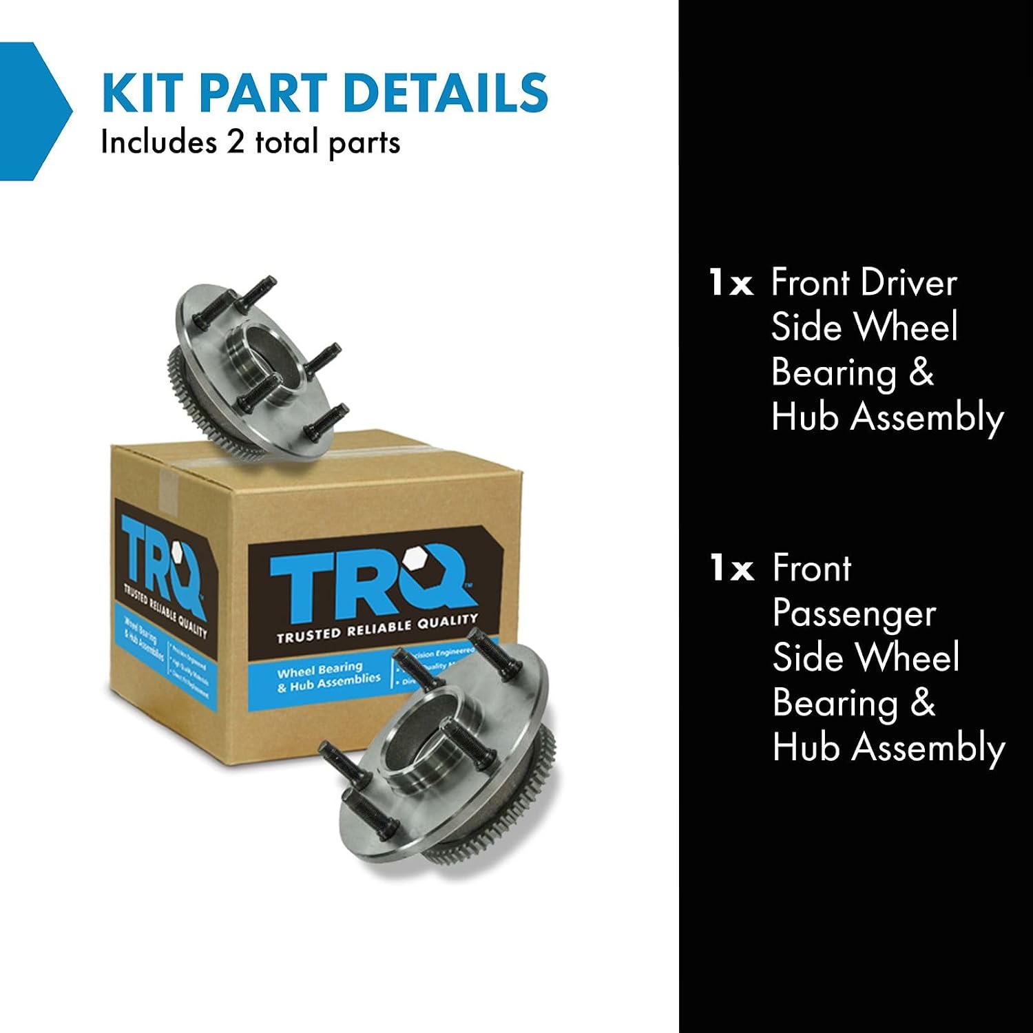 TRQ Front Left and Right Wheel Bearing and Hub Assembly Set 2 Piece Compatible with 2000-2001 Dodge Ram 1500 Rear Wheel Drive