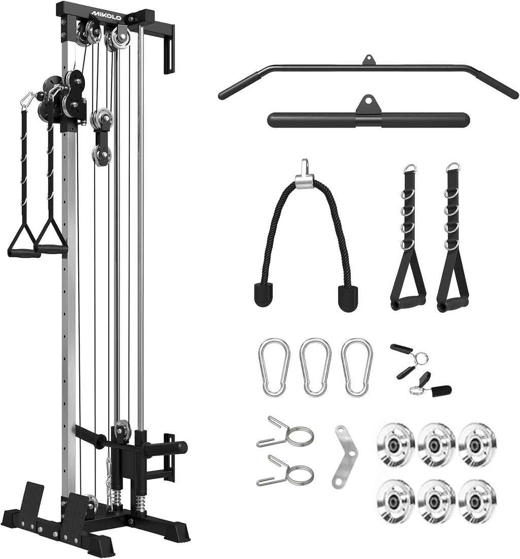 Mikolo Wall Mount Cable Station, Cable Crossover Machine with Dual Pulley System and 18 Adjustable Positions for Home Gym Fitness Equipment