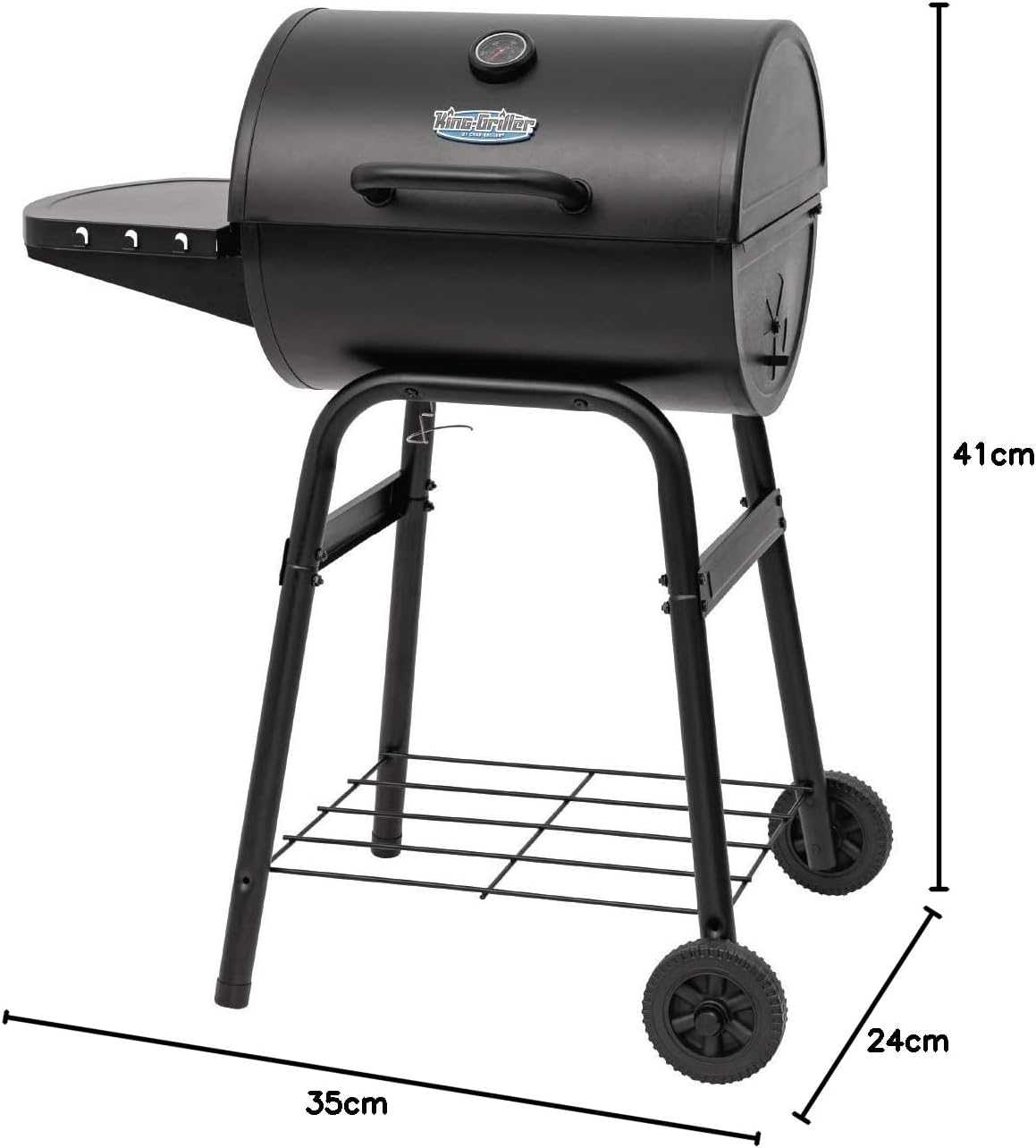 Char-Griller® King-Griller Gambler Charcoal Grill and Smoker with Damper Smoke Control, Cast Iron Grates, and Side Shelf, 315 Cooking Square Inches in Black, Model E1416