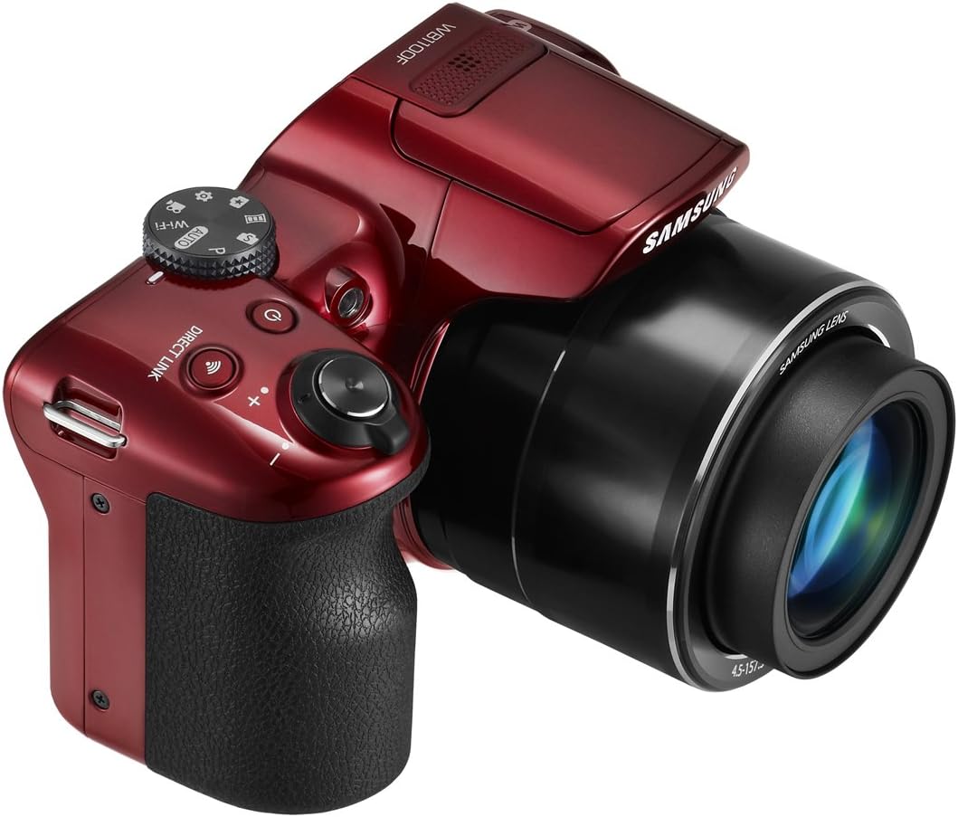 Samsung WB1100F 16.2MP CCD Smart WiFi & NFC Digital Camera with 35x Optical Zoom, 3.0' LCD and 720p HD Video (Red)