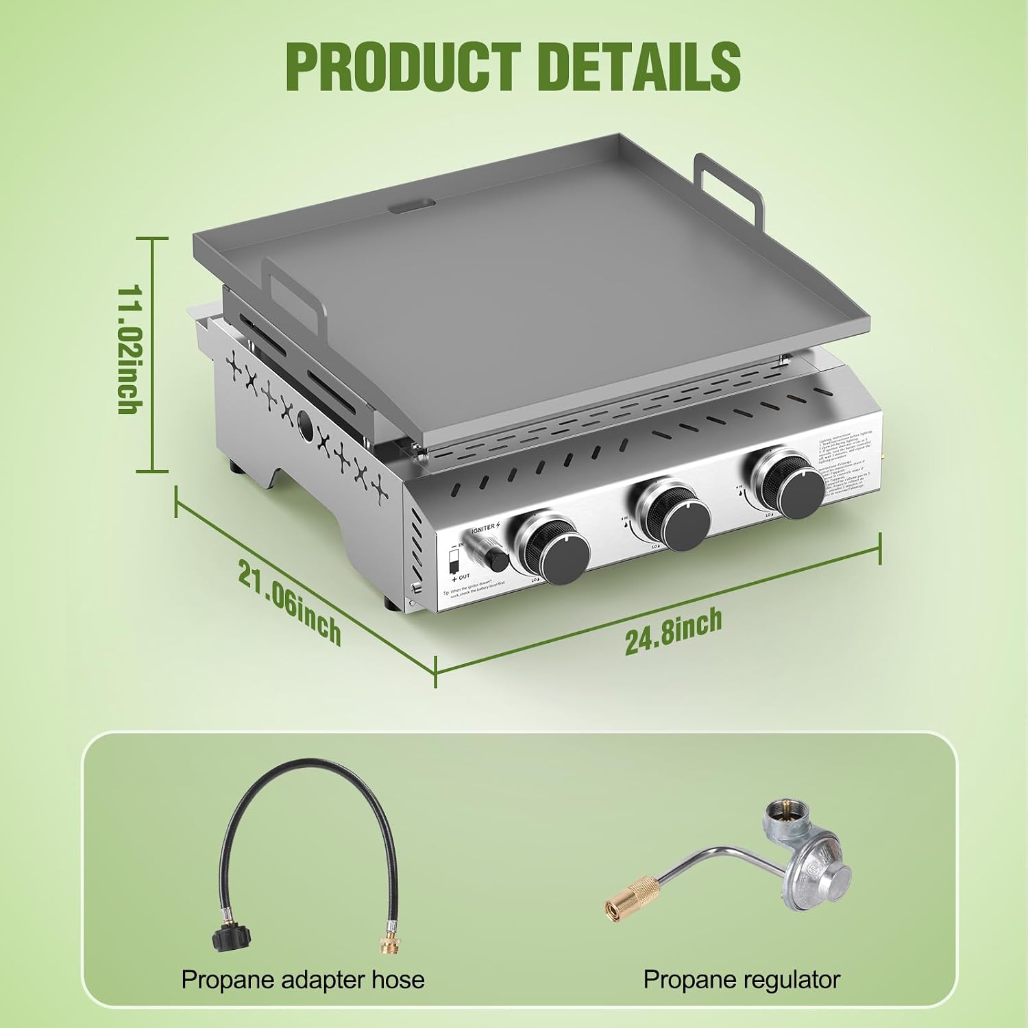 COWSAR Stainless Steel Portable Grill with 3 Burners, 24 Inch Tabletop Gas Grill with Cooking Grate for Camping, Outdoor Cooking, Patio&Garden