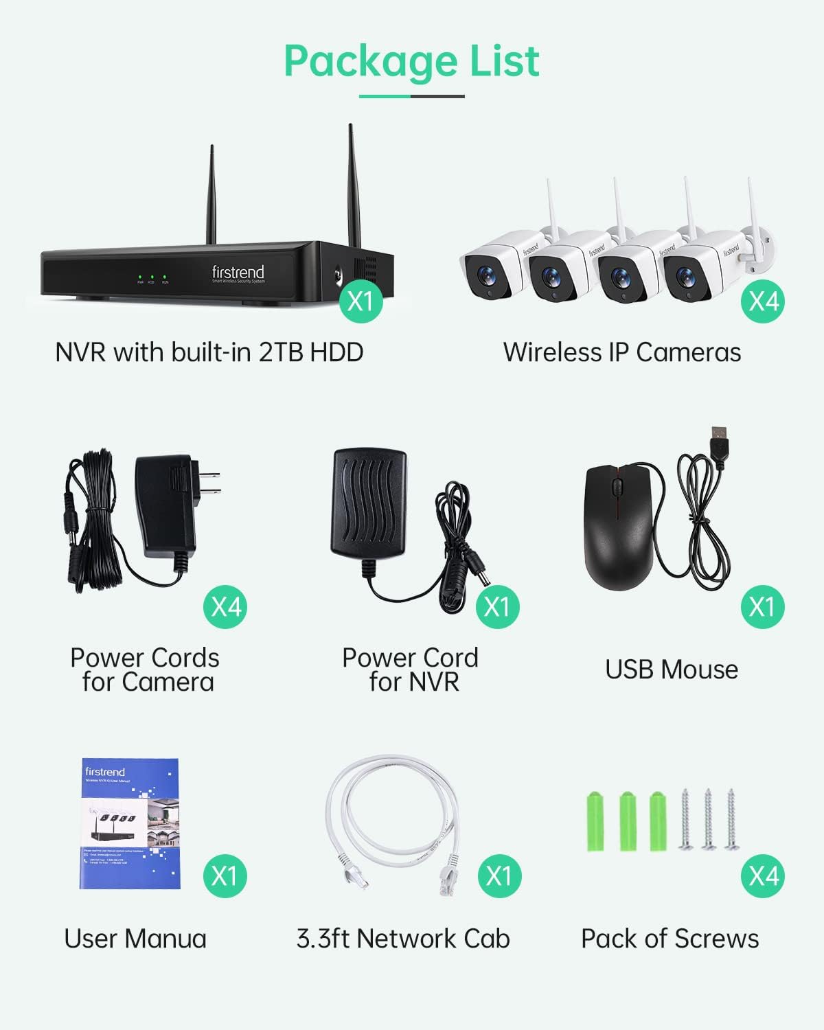 Wireless Security Camera System,Firstrend 5MP Security System Wireless with 4 CCTV Cameras Ultra HD Two Way Audio 8CH NVR 2TB Hard Drive Night Vision Motion Alarm APP for Home Indoor Outdoor