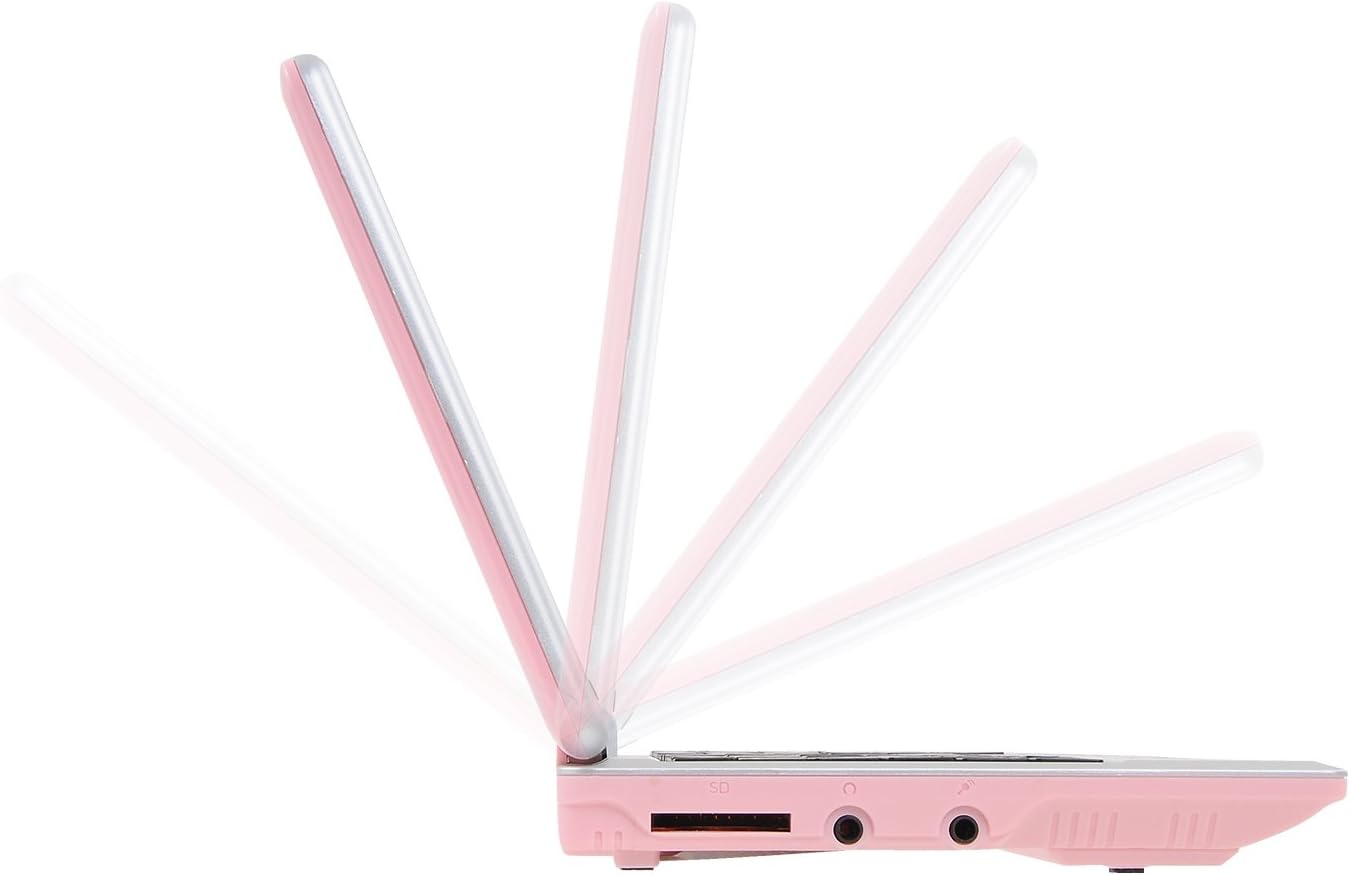 7 Inch Portable Mini Computer Laptop PC Netbook for Kids Android 12 Quad Core 32GB WiFi Built in Camera YouTube Flash Player (Pink)