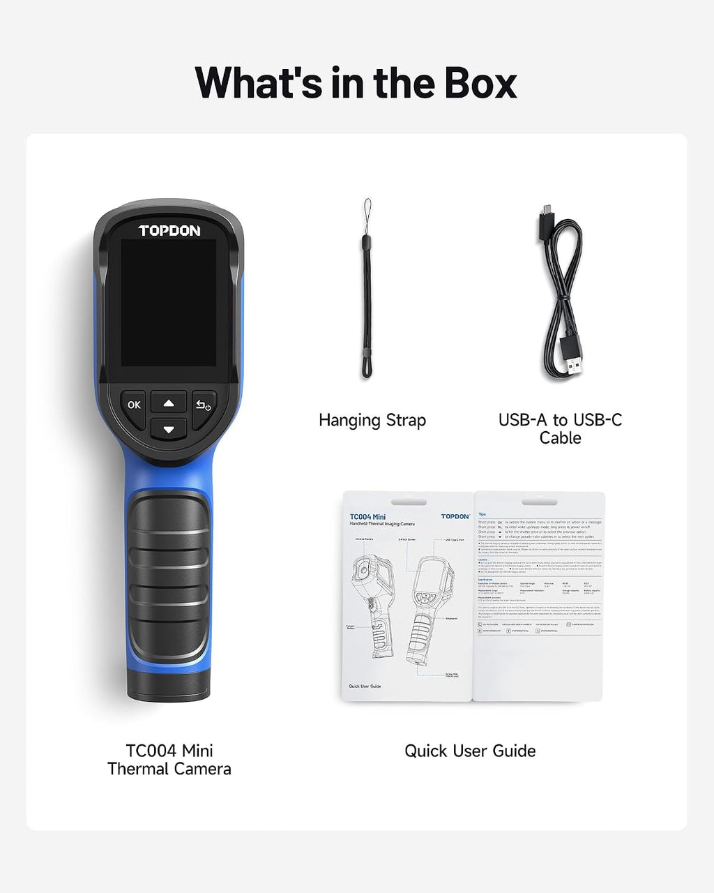 TOPDON TC004 Mini Thermal Imaging Camera, 240 x 240 TISR Resolution, 15-Hour Battery Life, 128 x 128 IR Resolution, 25Hz Handheld Infrared Camera with High/Low Temp Alerts, Auto Shutdown- Blue