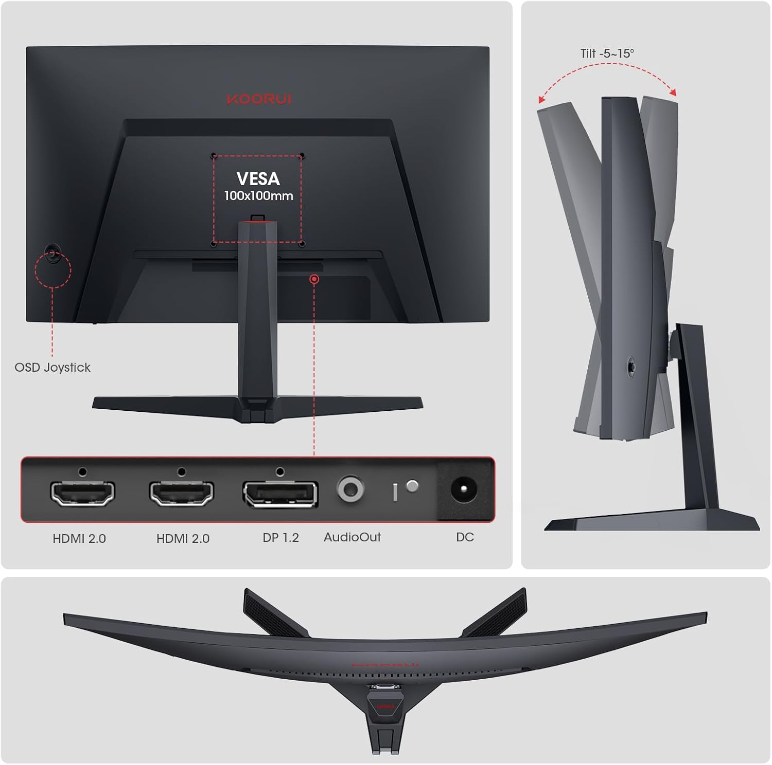KOORUI 27 Inch Curved Gaming Monitor, Full HD 1080p 1500R 180Hz Computer Monitor, 99% sRGB, Adaptive Sync, Display Port 1.2x1 & HDMI 2.0x2, Eye Care, VESA Compatible, Black 27E6CA