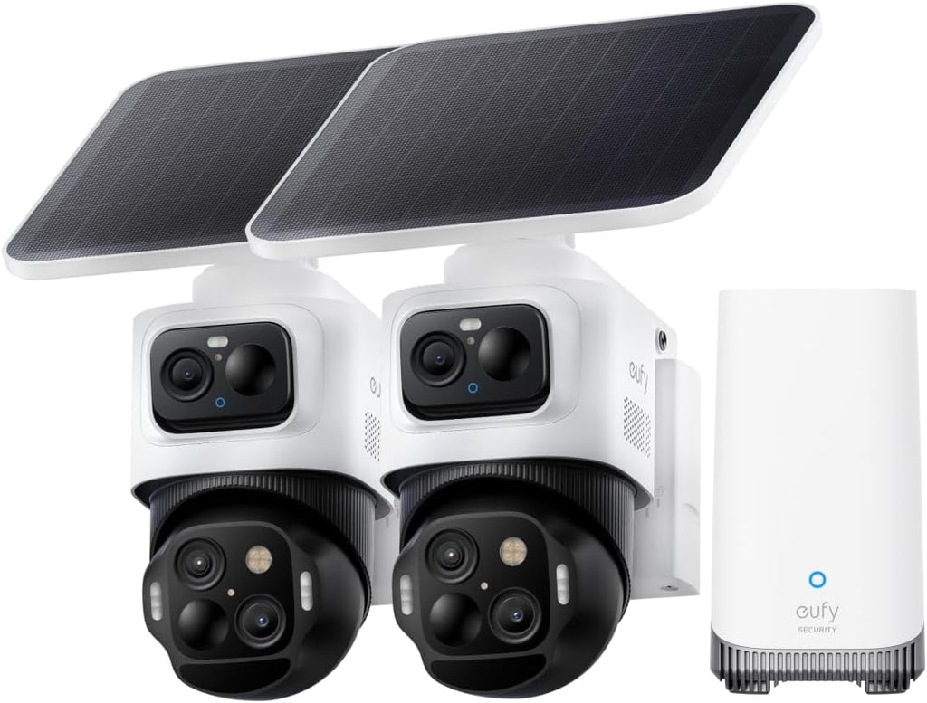 eufy Security eufyCam S4 2-Cam Kit,4K Solar Camera Wireless Outdoor, 3-Lens Bullet-PTZ Cam, 360°View Cross-Cam Track, Al Recognition, 8X 2oom, Color Night Vision, 0 Monthly Fee, Expandable up to 16TB