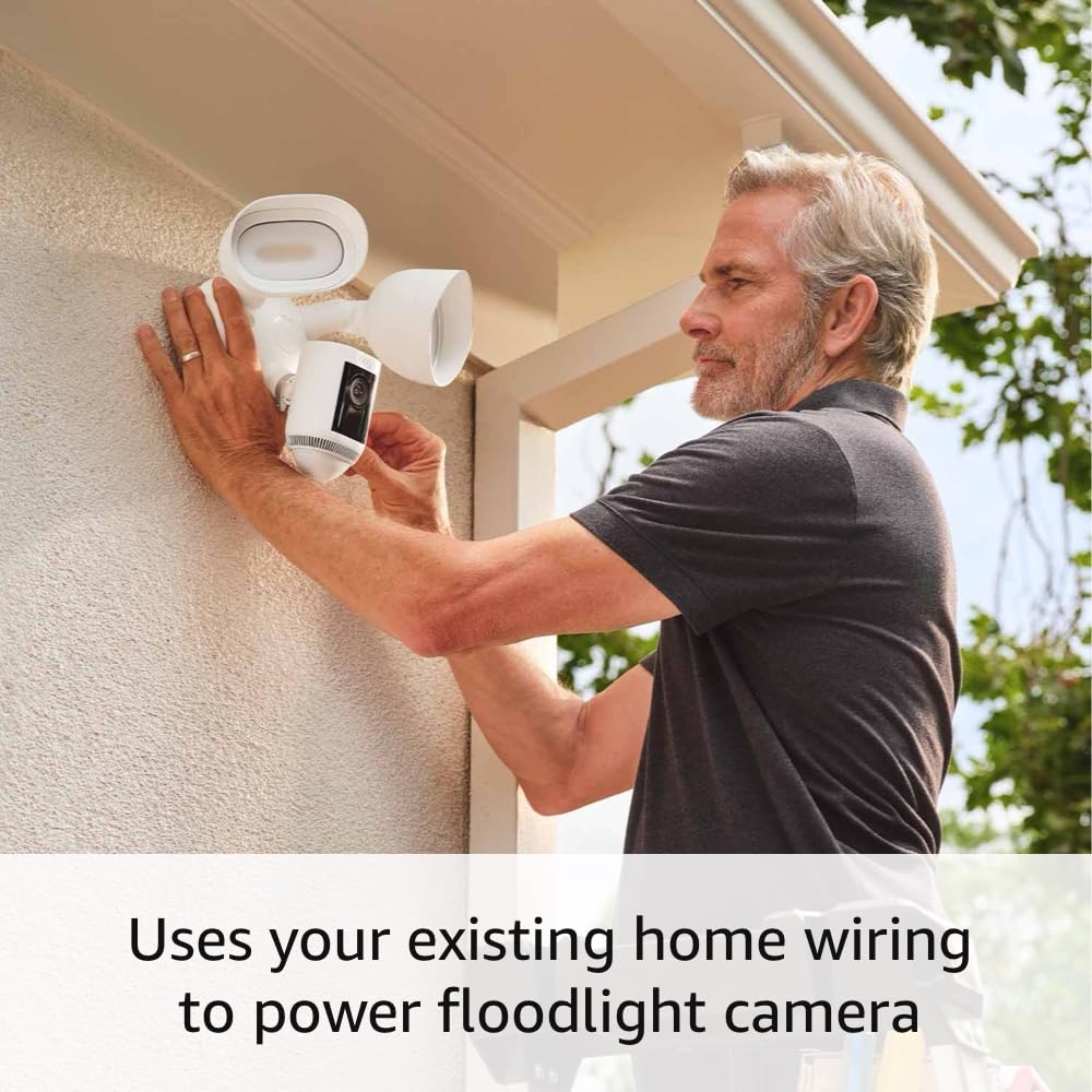 Like-New Ring Floodlight Cam Wired Pro with Bird's Eye View and 3D Motion Detection, White
