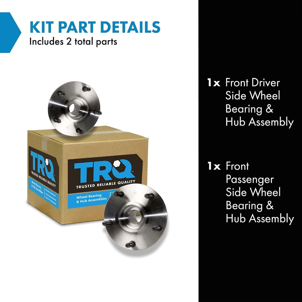 TRQ Front Left and Right Wheel Bearing and Hub Assembly Set 2 Piece Compatible with 1994-1996 Dodge Ram 1500 4WD 1997-1999 Ram 1500 4WD with 2 Wheel ABS Brakes