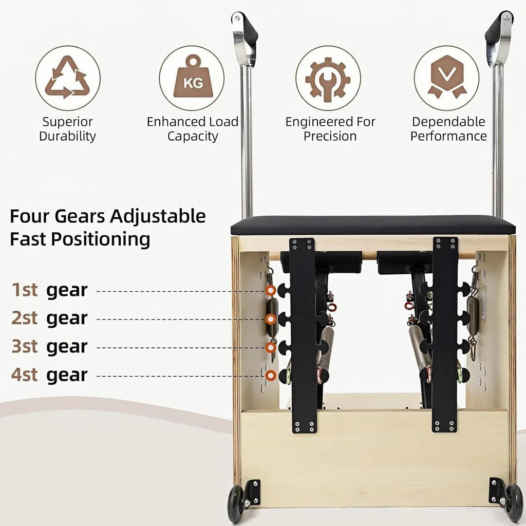 Pilates Chair, Split-Pedal Stability Combo Chair with Handles, Wunda Chair Pilates Machines for Home Use and Studio, 90% Assembled
