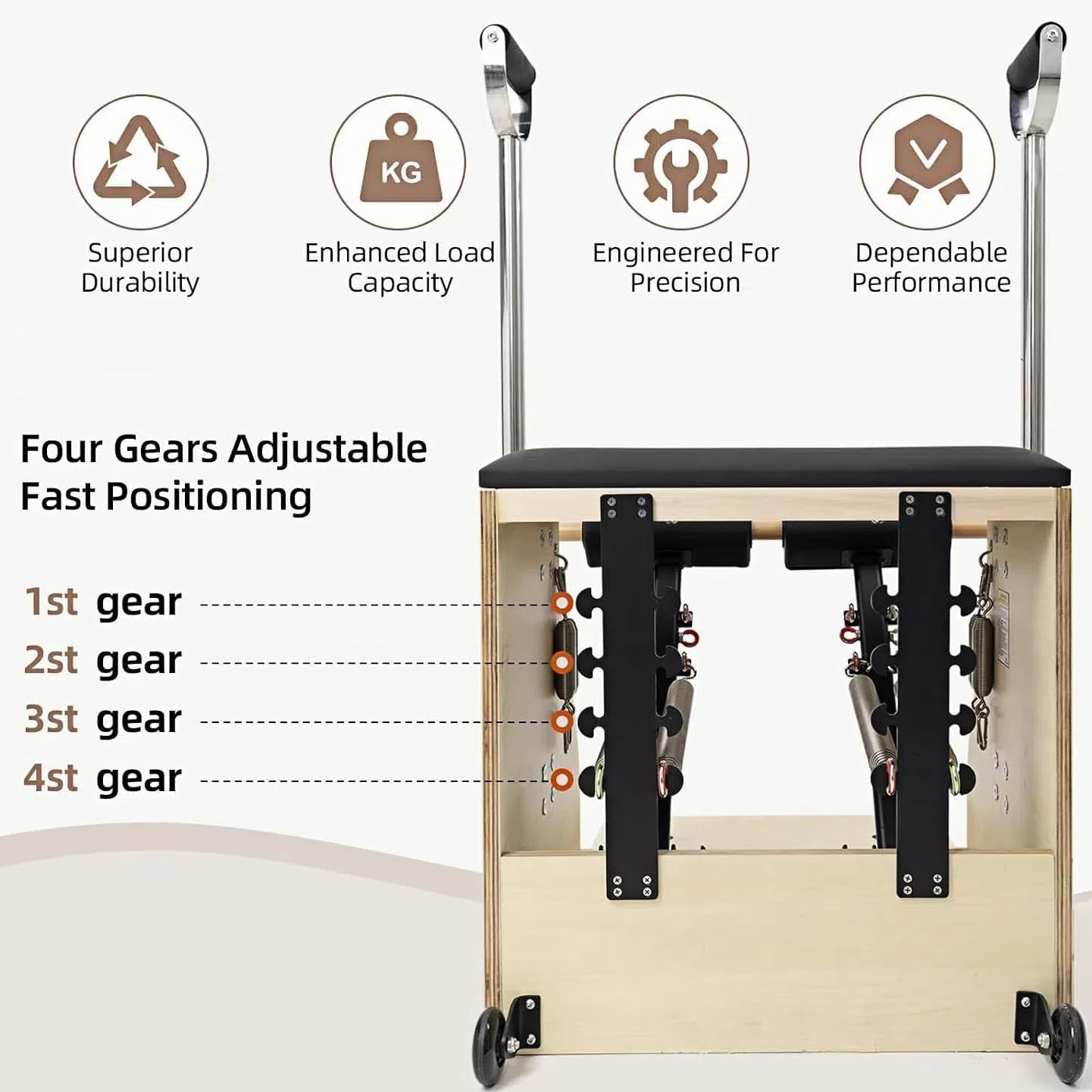 Pilates Chair, Split-Pedal Stability Combo Chair with Handles, Wunda Chair Pilates Machines for Home Use and Studio, 90% Assembled