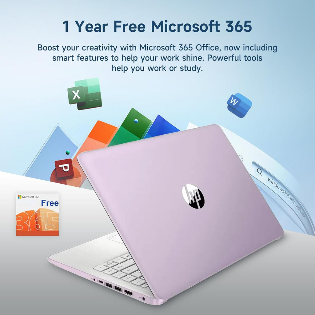 HP 14 Student-Laptop Back to School, Quad-Core Processor (Beat i3) 8GB RAM 256GB Storage(128GB UFS + 128GB SD Card) Laptops for Student with 1-Year Office 365 Copilot AI Win11,Honey Lavender