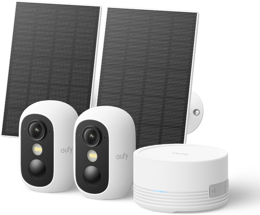 eufy Security eufyCam C35 2-Cam Kit with Solar Panel, Wireless Security Camera, Outdoor and Indoor, Magnetic Mount, Color Night Vision, Local Storage, No Monthly Fee, IP67, White