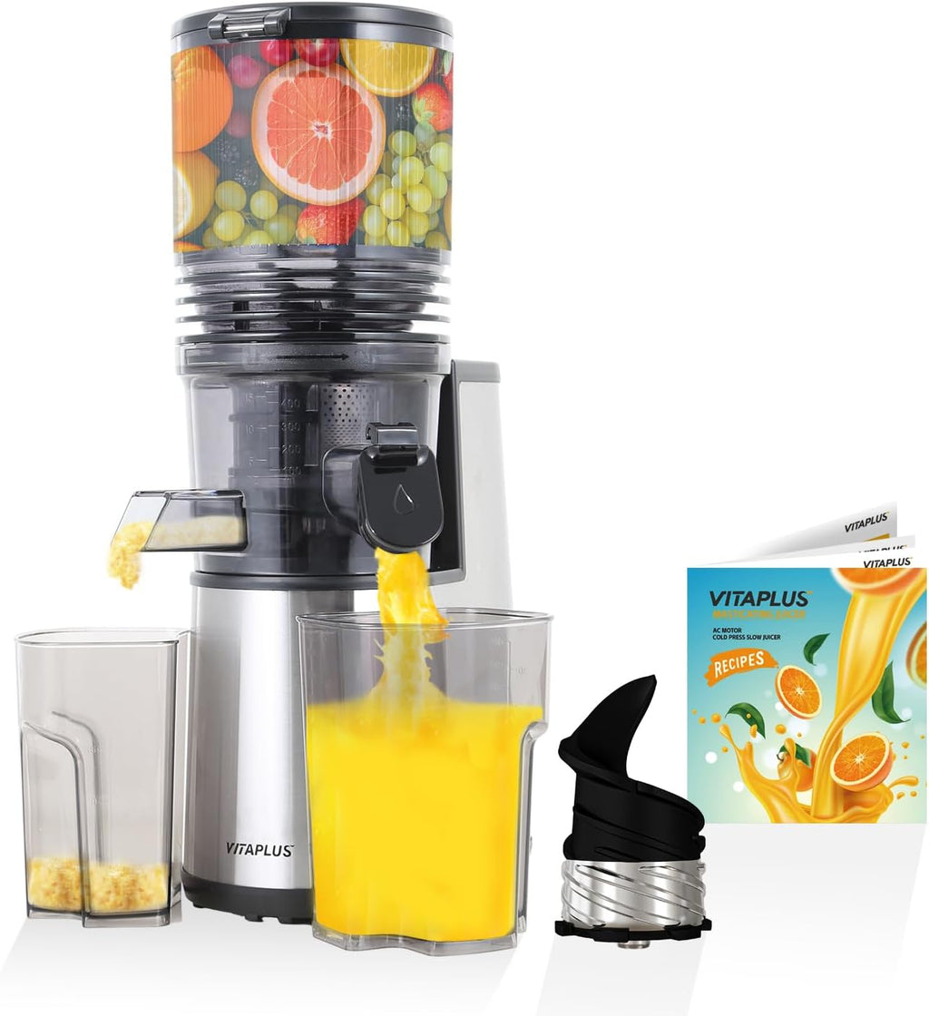 Cold Press Juicer, Upgraded AC Motor Masticating Juicer, Food-Grade Stainless Steel Auger, BPA-FREE Slow Juicing Extractor Machine with Easy Clean 5.8' Feeding Chute for Whole Vegs and Fruits