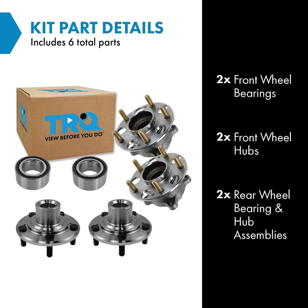 TRQ 2 Piece Wheel Bearing & Hub Assembly Set Compatible with 2009-2014 Acura TSX 2008-2012 Honda Accord