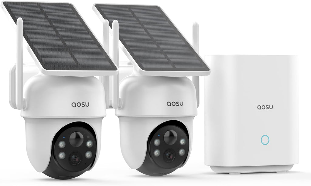 aosu Security Cameras Outdoor Wireless, 2 Cam-Kit, No Subscription Required, Solar-Powered, Home Security Cameras System with 360° Pan & Tilt, Auto Tracking, 2K Color Night Vision, Easy Setup