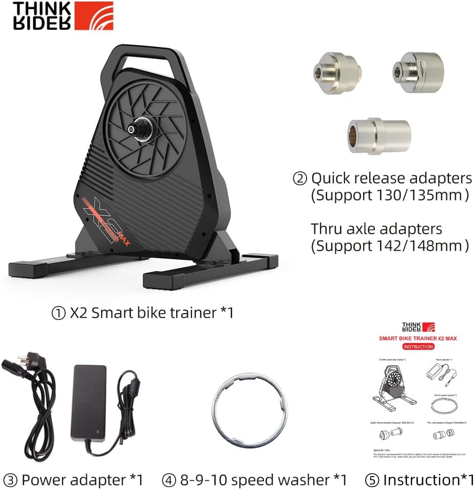 ThinkRider X2Max Smart Bike Trainer Cycle Trainer Bicycle Trainer, Quiet Portable Design for Indoor Driving, Simulates 18% Slope, ANT + & BLE