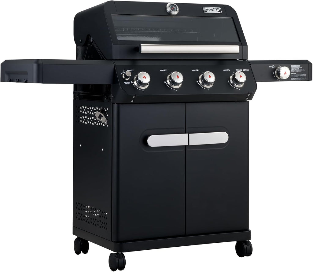 Monument Grills Mesa Series, 4+1 Outdoor Barbecue Stainless Steel 4 Burners & 1 Side Burner Propane Gas Grill, 52,000 BTU Patio Garden Barbecue Grill with Knob Controls, Mesa425, Black