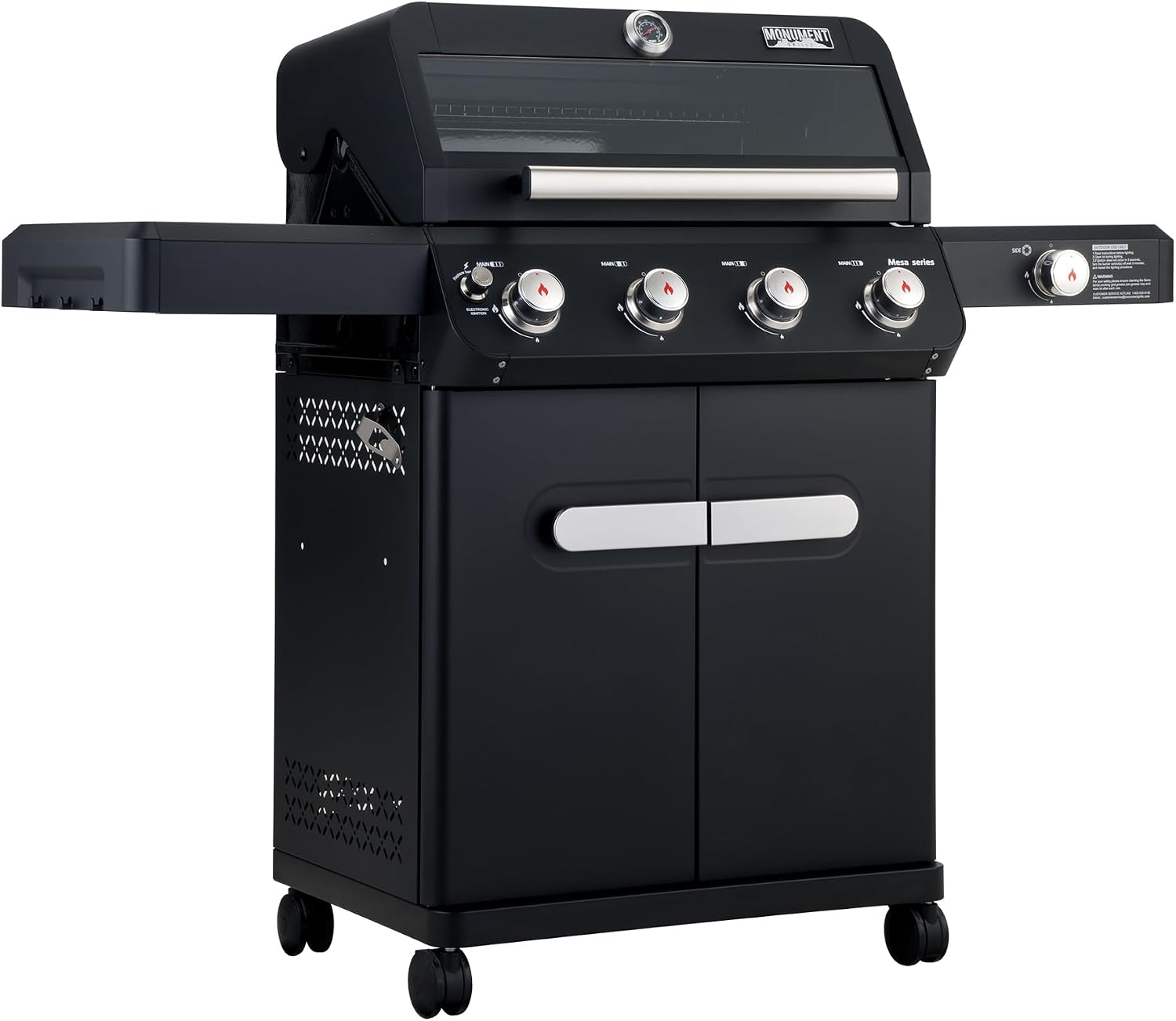 Monument Grills Mesa Series, 4+1 Outdoor Barbecue Stainless Steel 4 Burners & 1 Side Burner Propane Gas Grill, 52,000 BTU Patio Garden Barbecue Grill with Knob Controls, Mesa425, Black