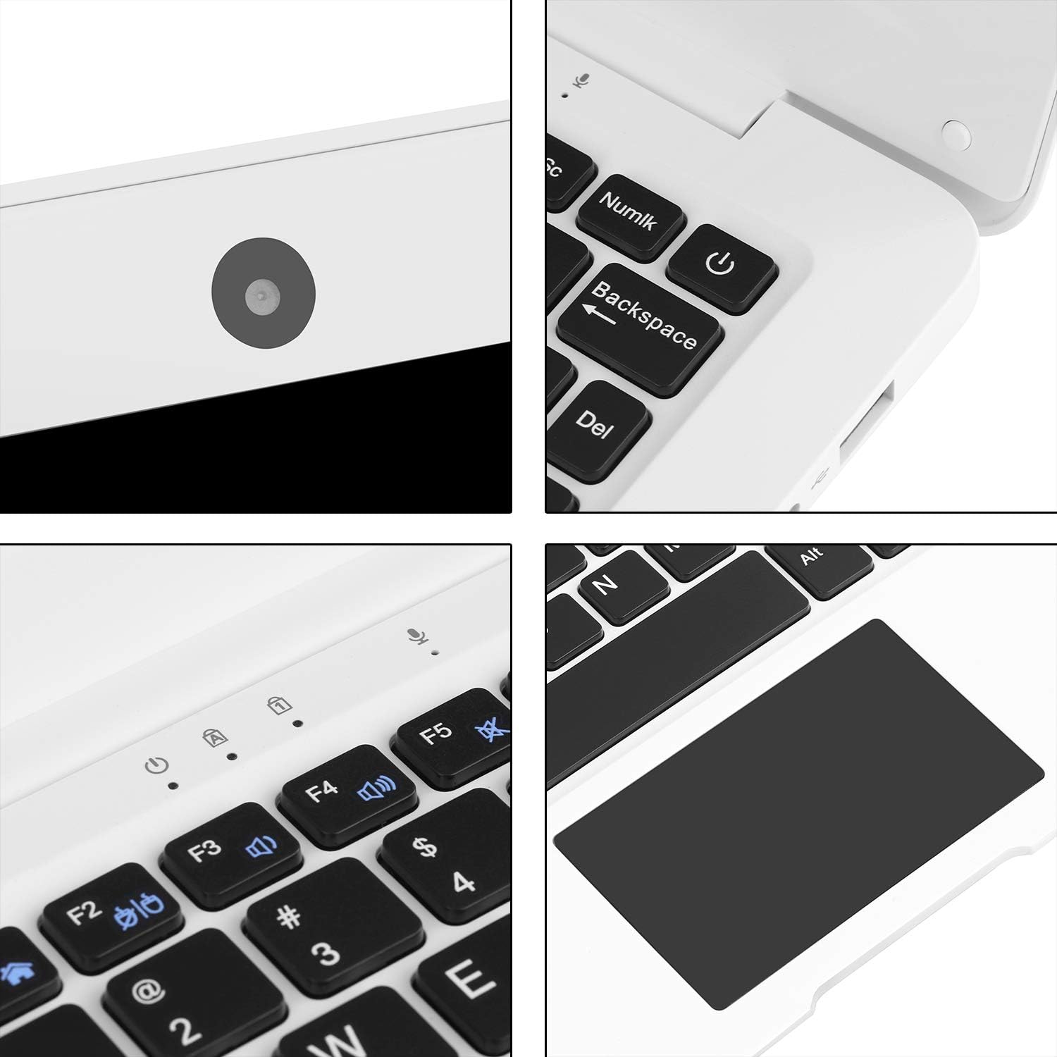 Windows 10 Computer Laptop Mini 10 Inch 32GB Ultra Thin and Light Netbook Quad Core CPU PC HDMI WiFi USB YouTube (White)