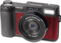 Minolta 30MP Digital Camera – 2.7K Ultra HD Video, 3-inch 180° LCD Screen, Face Detection, Anti-Shake, 9 Scene Modes, Photo Burst, Panorama, CMOS Sensor, 32GB Card (Red)