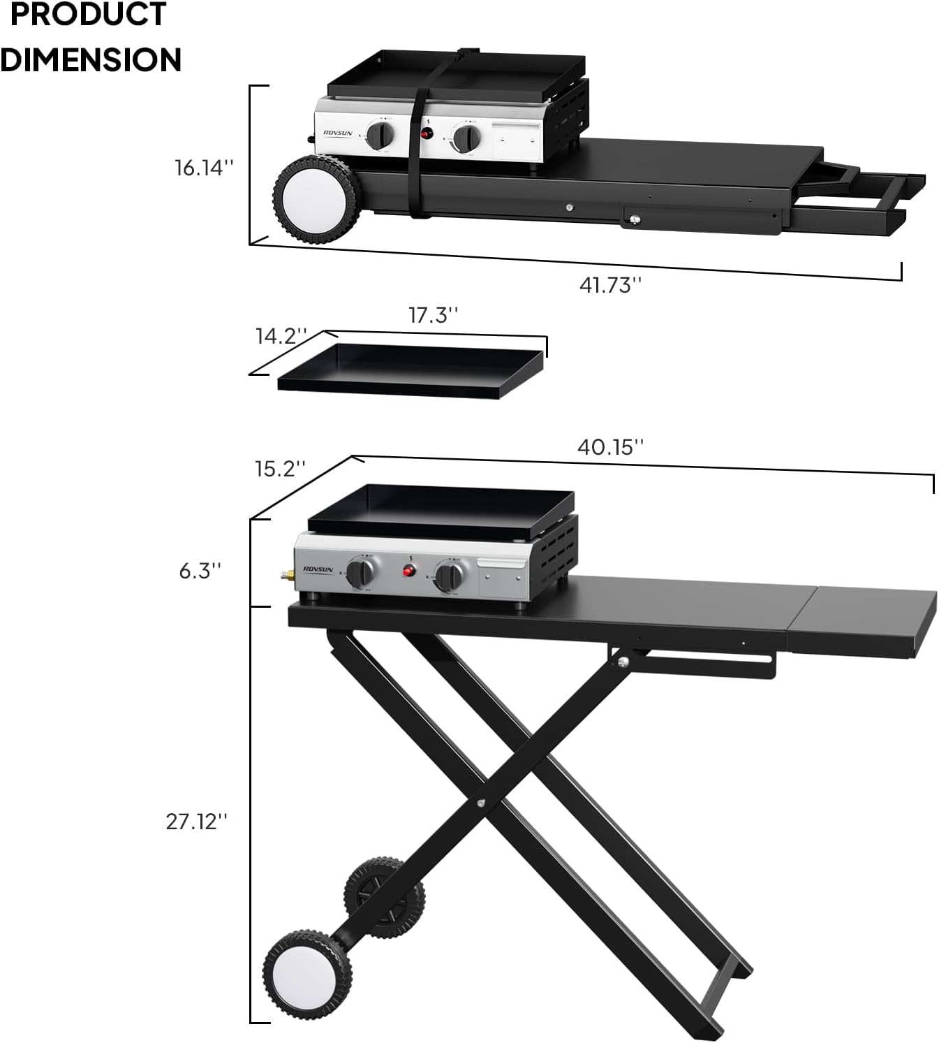 ROVSUN 2 Burner Foldable Propane Griddle with Wheels & Enameled Tray, 20000 BTU Portable Flat Top Gas Grill with Electronic Ignition & Regulator for Outdoor Cooking Camping BBQ Tailgating Picnicking