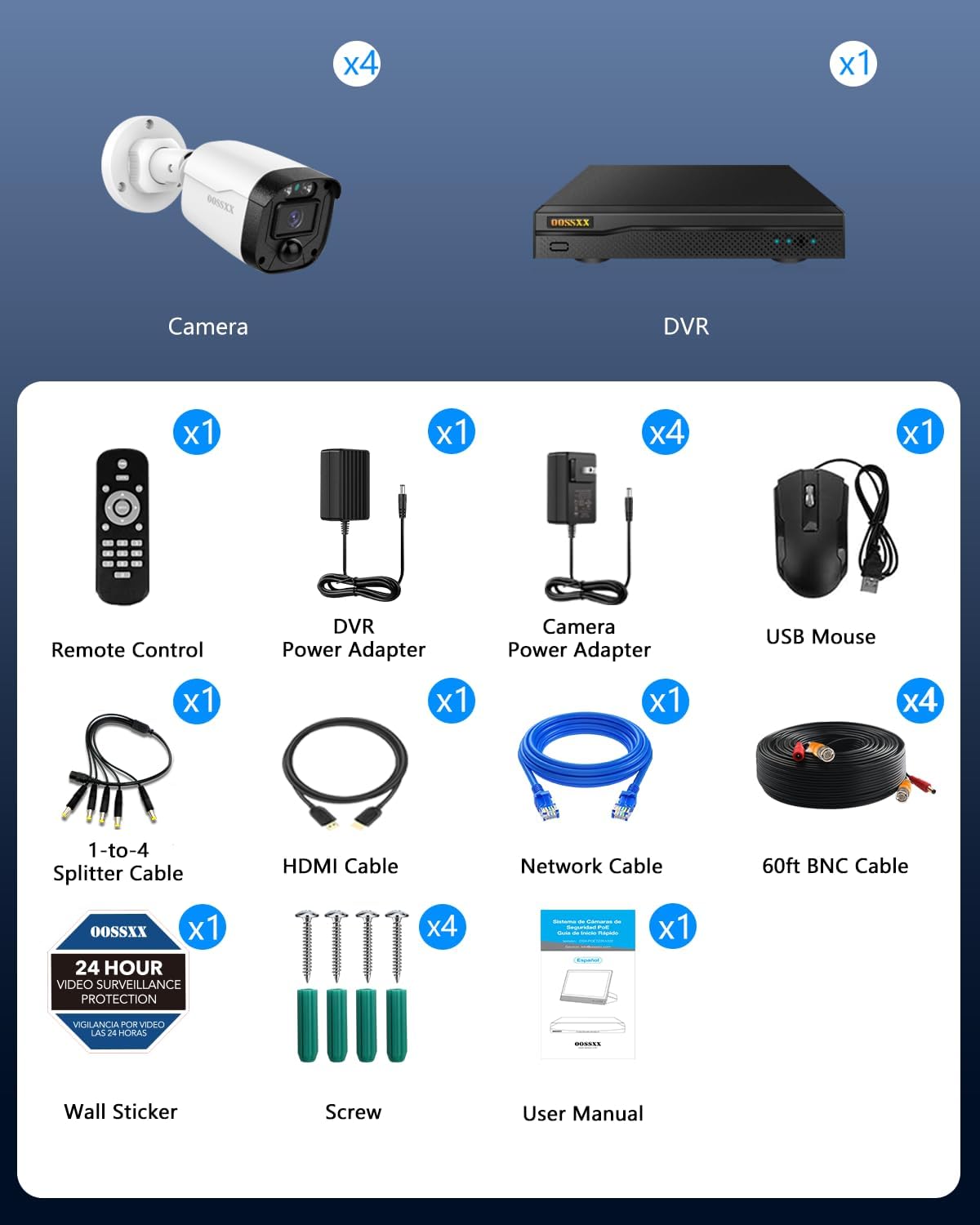 OOSSXX (2026 Update) 5MP Wired Security Camera System Outdoor, 8CH DVR (No Hard Drive), 4 x 122° Wide Angle Home Surveillance Cameras, IP67 Waterproof, Free App No Monthly Fee, Remote Control