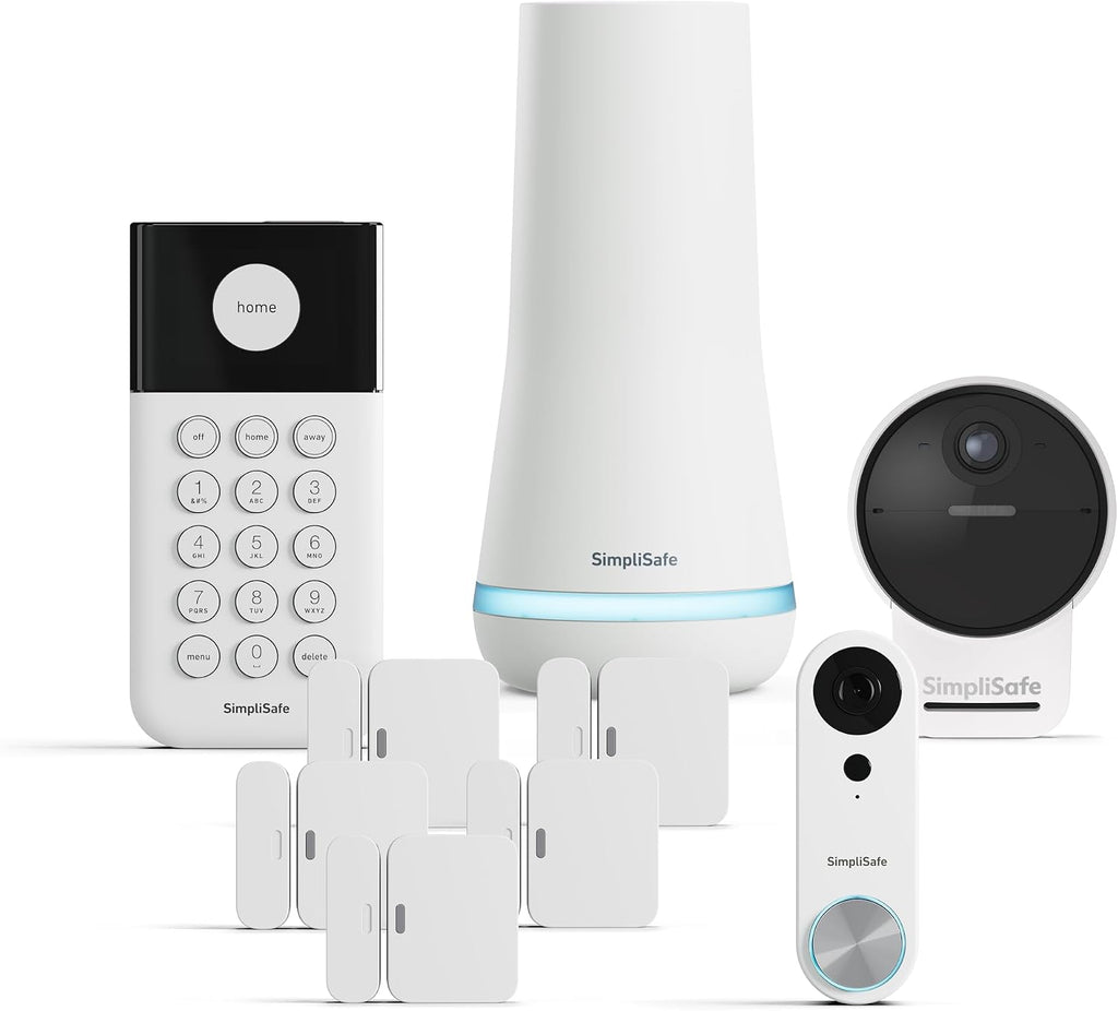 SimpliSafe 9 Piece Wireless Home Security System Gen 3 with Outdoor Camera and Wired Video Doorbell - Optional 24/7 Professional Monitoring - No Contract - Compatible with Alexa and Google Assistant