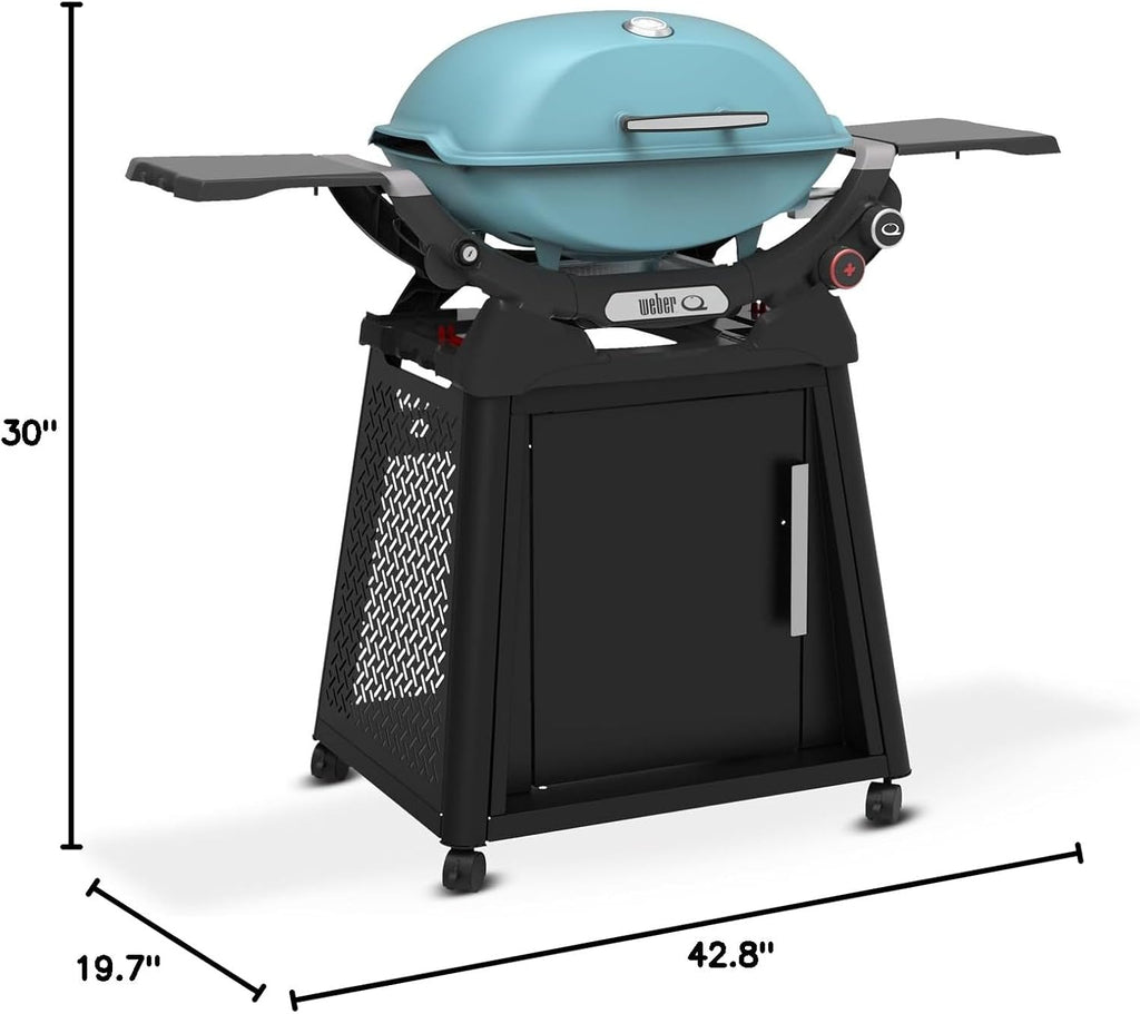 Weber Q 2800N+ Liquid Propane Grill with Stand, Sky Blue – Wide 250°–700°F Temp Range with Plus Burner for Searing, Low‑Temp Roasting & High-Dome Lid