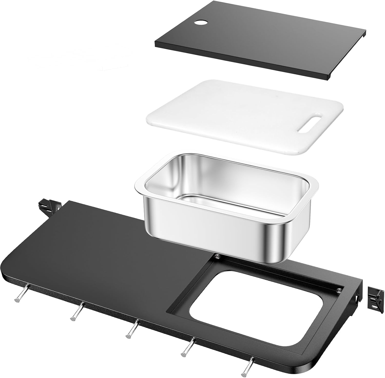 Utheer Front Folding Grill Table for Weber Searwood XL 600 – 35' x 12.5' Large Front Shelf with Stainless Steel Basin, Works Cutting Board, Lid & 5 Hooks, Heavy-Duty Weber Searwood XL 600 Accessories