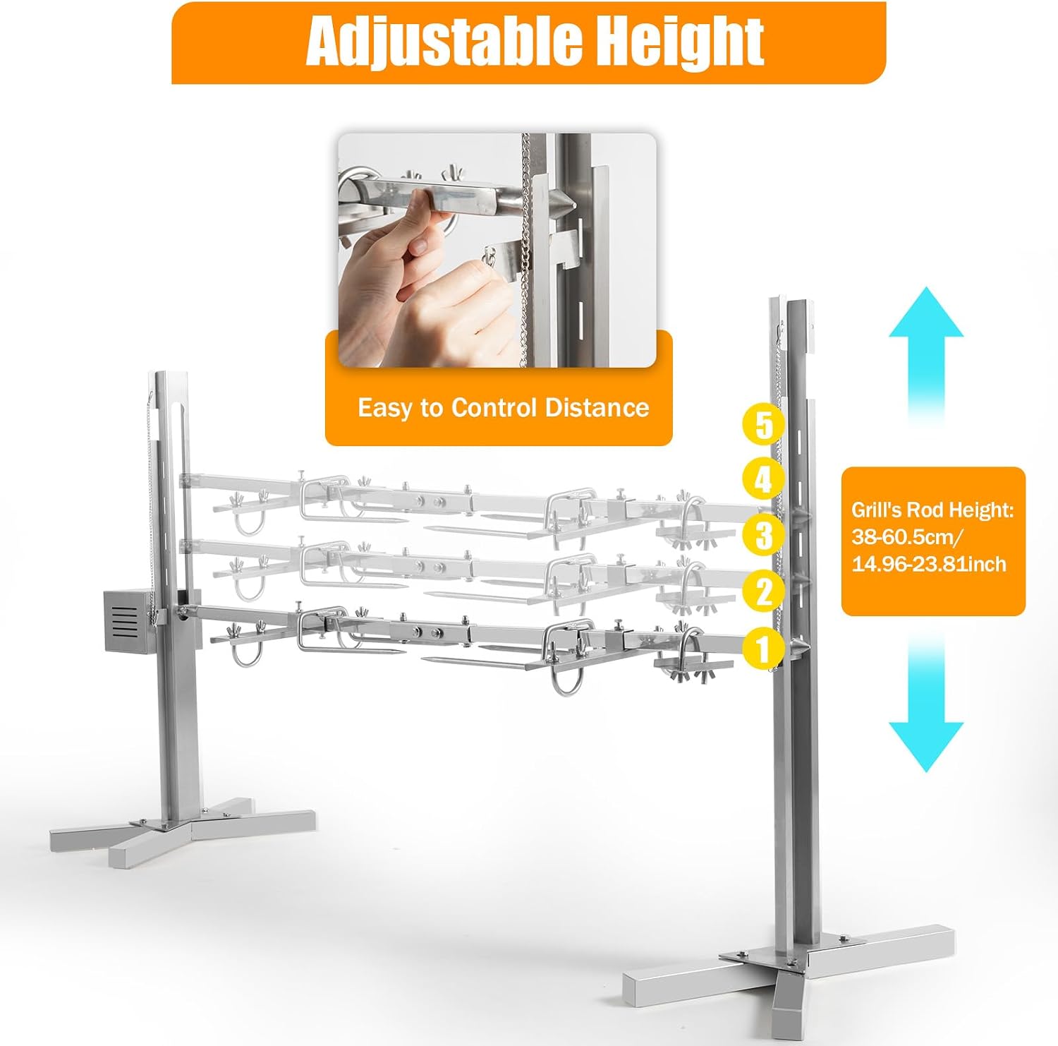 53' Electric BBQ Rotisserie Grill Kit, 88LBS Capacity Pig Roaster with Motor, 110V 25W Automatic Barbeque Rack for Wilderness and Camping, Adjustable Height, 360 Degree Rotation