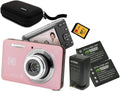 Kodak PixPro Friendly Zoom FZ55 16MP 1080p Full HD Digital Camera (Pastel Pink) Bundle with 128GB SD Card, Battery (2-Pack) and Travel Organizer (4 Items)