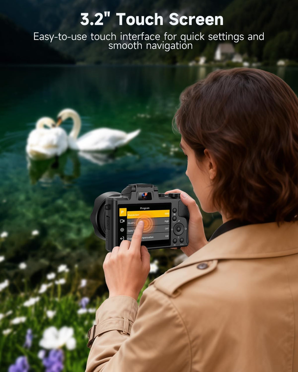 8K Digital Cameras for Photography, Autofocus 88MP WiFi Vlogging Camera for YouTube with Selfie Lens, Professional Video Camera with Flash, Touch Screen, Lens Hood, 64GB Card, 2 Batteries