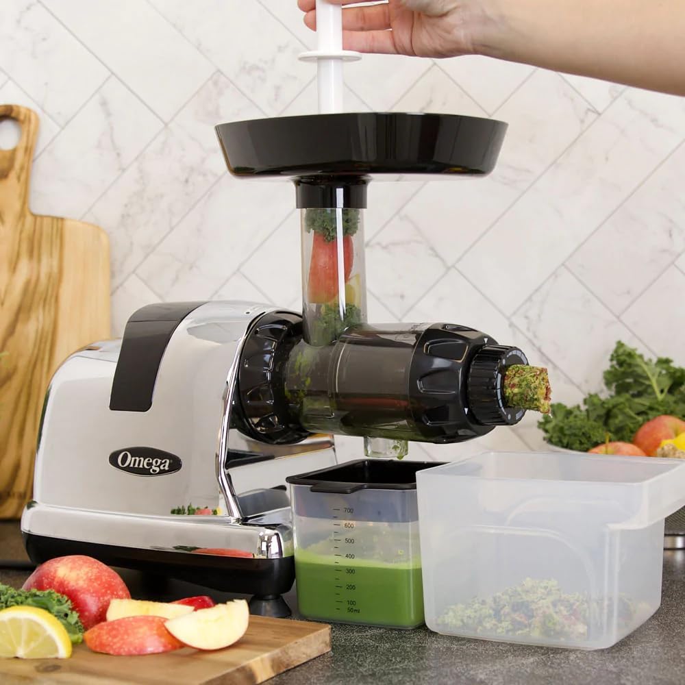 Omega Cold Press Juicer Machine, All-in-One Nutrition System for Vegetable and Fruit Juice, Nut Butter, Baby Food, Pasta and Sorbets, Triple-Stage 80-RPM Slow Masticating Juicer, 200-Watts, Chrome