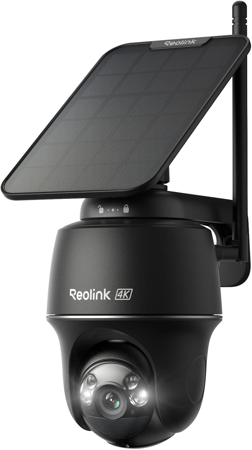 REOLINK 4K Solar Security Cameras Wireless Outdoor, 360° Pan Tilt, 8MP Color Night Vision, 2.4/5 GHz Wi-Fi 6, No Monthly Fee, Home Hub Compatible, Argus PT 4K+ 3W Solar Panel (Black)
