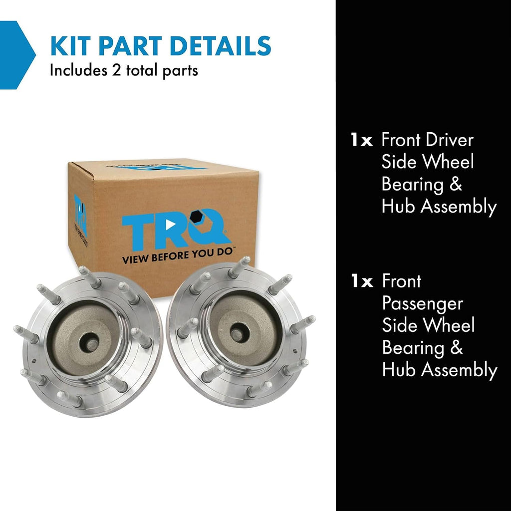TRQ 2 Piece Front Wheel Bearing & Hub Assembly Set with ABS Sensor Compatible with 2011-2019 Chevrolet Silverado 2500 HD Silverado 3500 HD GMC Sierra 2500 HD Sierra 3500 HD